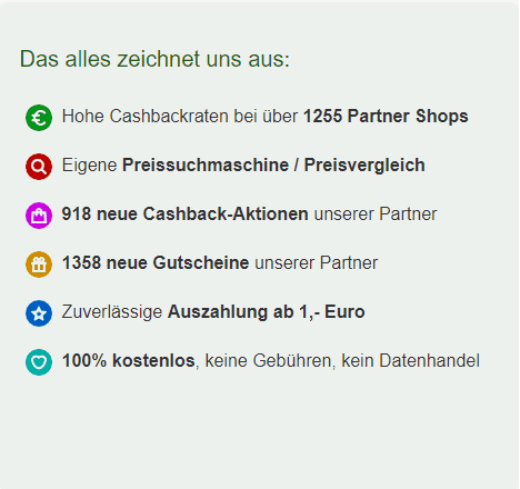Übersicht Cashback